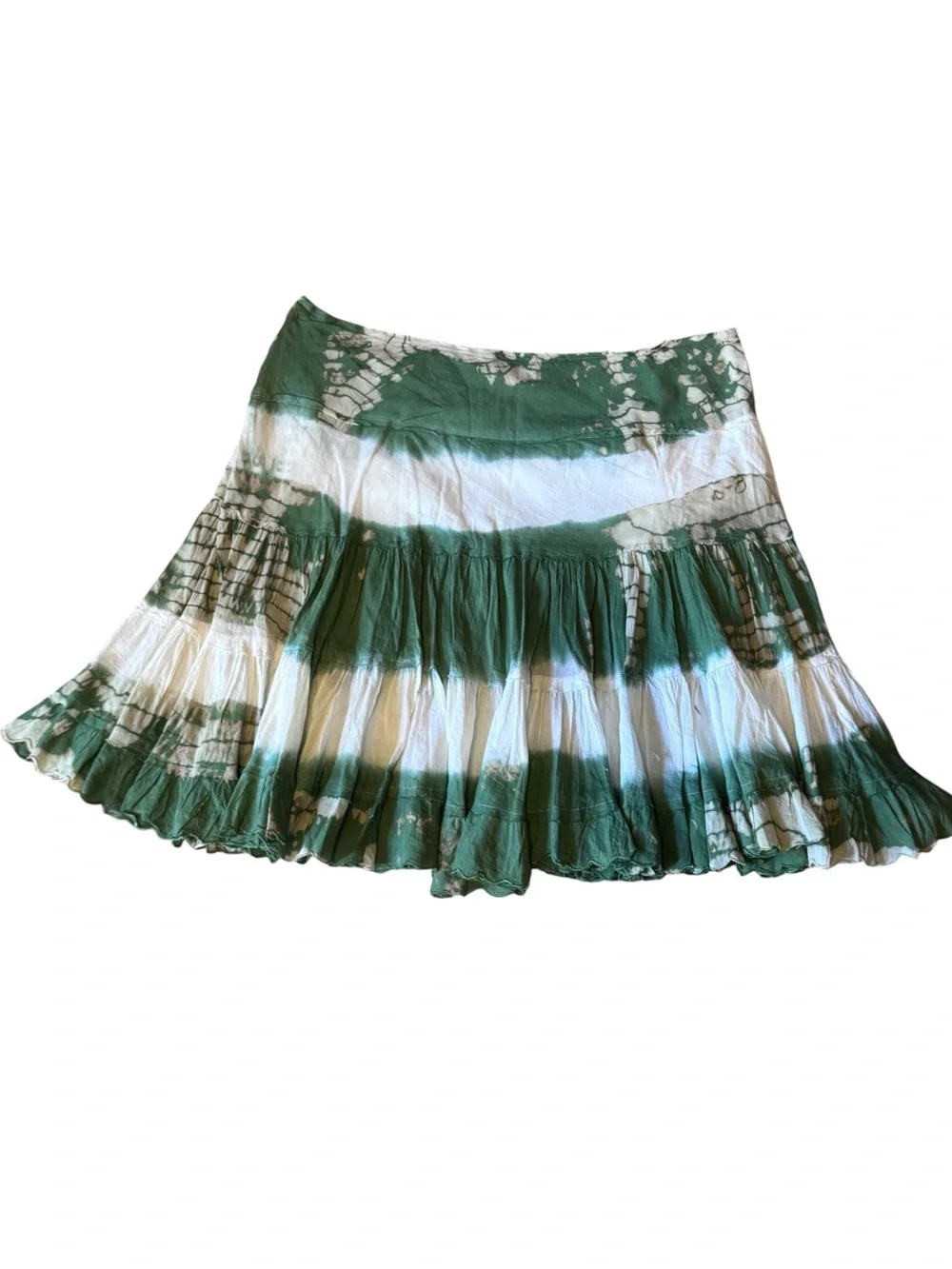 Chaudry Green and White Tie-Dye Tiered Skirt